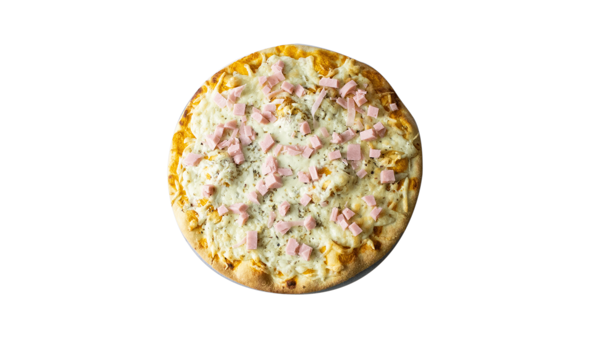 Pequeños cuadrados de jamón cocido sobre base crujiente y queso suave. Un clásico reconfortante que nunca falla.