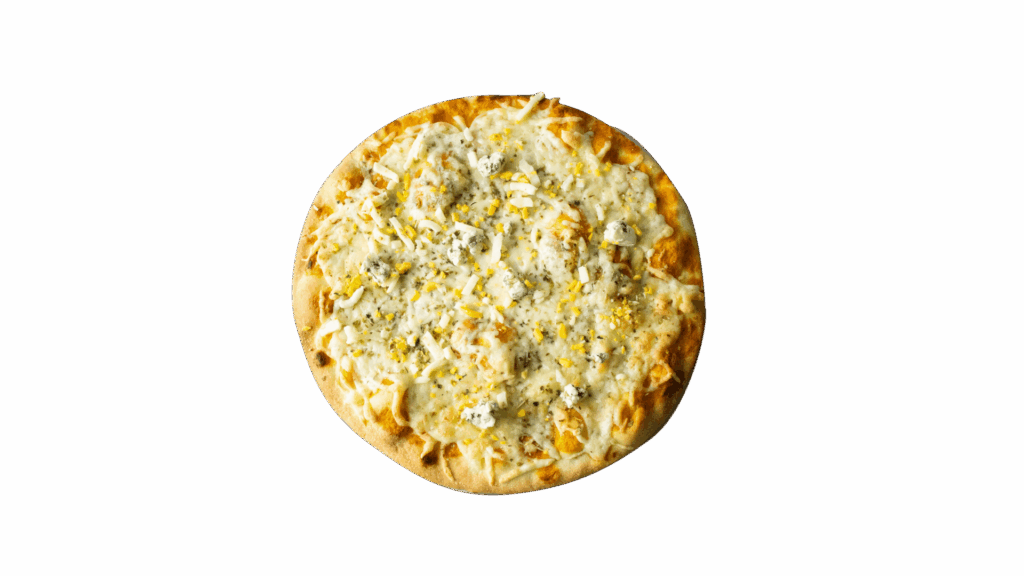 Mozzarella, emmental, cheddar y queso azul en perfecta armonía. Cremosa, intensa y perfecta para los amantes del queso.